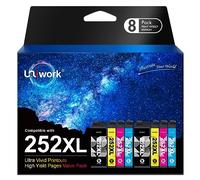 Uniwork Lot de 8 cartouches d'encre remanufacturées pour Epson 252XL 252 XL T252XL - Compatible avec imprimante Workforce WF-3640 WF-3620 WF-7110 WF-7710 WF-7720 WF-7620