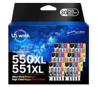Uniwork PGI-550 XL CLI-551 XL Cartouches d'encre compatibles Canon 551 XL 550 XL 551XL 550XL pour Canon PIXMA IX6850 IP7250 IP8750 MX925 MX725 MG5650 MG5550 MG6350 MG644 50 MX9. 20 (30 paquets)