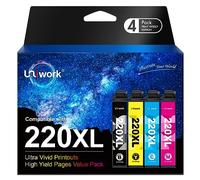 Uniwork Remanufactured cartouche d'encre de remplacement pour EPSON 220 220 x l (lot de 4) Utilisez pour Epson WorkForce Wf-2760 Wf-2750 Wf-2630 Wf-2650 Wf-2660 Xp-320 Xp-420 imprimante (1 Noir 1 Cyan 1 Magenta 1 Jaune)