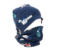 Uniyoung Ensemble Bonnet et écharpe en Coton pour bébé garçon et Enfant - Chaud - Motif tête de Mort - pour Printemps, Automne, Hiver, Dinosaures Bleu Marine, 6-24 Mois
