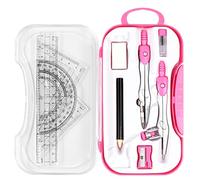 Unjoo Kit de géométrie mathématique de 10 pièces pour étudiants avec boîte de rangement incassable, comprend des règles, un rapporteur, une boussole, une gomme, un taille-crayon, des recharges de mine