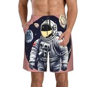 Unkhtt Astronaute On The Moon 1 Imprimé Élégant Vacances Pratique Short de Plage Respirant Short de Bain Summer Sports Nautiques, blanc, 3XL