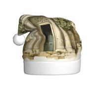 Unkhtt Bâtiment antique avec branche d'olivier romaine et imprimé grec chapeau de Père Noël adulte pour les vacances, le Nouvel An, Noël, accessoire de fête