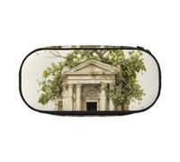 Unkhtt Bâtiment antique avec branche d'olivier romaine et imprimé grec, grande capacité, trousse à crayons pour étudiants, double fermeture éclair, rangement pour fournitures scolaires, maquillage