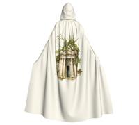 Unkhtt Cape à capuche style bâtiment antique avec branche d'olivier romaine et impression grecque pour adultes, carnaval, cosplay, bal masqué, fête, confort