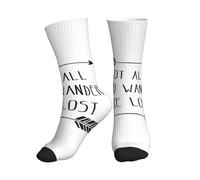 UNKHTT Chaussettes de sport montantes imprimées « Not All Who Wander Are Lost » - Pour homme et femme - Tendance athlétique - Décontracté - Course à pied, gym, 1 noir, Taille unique