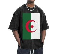 Unkhtt Drapeau de l'Algérie Imprimé Frais Confortable Drôle Vintage Oversize T-Shirts Coupe Classique Liberté Mouvement, Noir , M