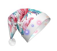 Unkhtt Flamingo Bird Green Plant Leaf Print Men Women Led Christmas Hat Santa For New Year and Christmas Festive Party Accessory
