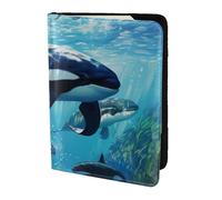 Unkhtt Killer Whales Swim Along Étui portefeuille pour passeport de 14 cm pour homme et femme Compact et sécurisé, Noir , Taille unique