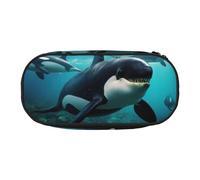 Unkhtt Killer Whales Swim Along Trousse à crayons grande capacité avec double fermeture éclair pour l'école et le maquillage, Noir , Taille unique, Organiseur de sac