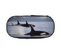 Unkhtt Killer Whales Swim Along Trousse à crayons grande capacité avec double fermeture éclair pour l'école et le maquillage, Noir , Taille unique, Organiseur de sac