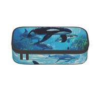 Unkhtt Killer Whales Swim Along Trousse à crayons pour étudiant 21 x 5 x 9,4 cm, Noir , Taille unique