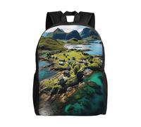 Unkhtt Sac à dos unisexe de grande capacité imprimé îles de Norvège pour le travail, les voyages, le camping, les aventures en plein air