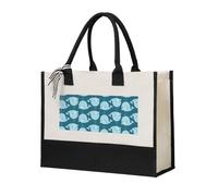 Unkhtt Sac fourre-tout en toile avec imprimé baleines de dessin animé pour femme, grande capacité, pour voyage, école, bureau, sacs de courses