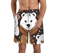 Unkhtt Short de bain respirant avec imprimé ours marron et imprimé ours blancs, blanc, S