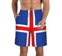 Unkhtt Short de bain respirant avec motif drapeau de l'Islande pour les vacances et les sports nautiques, blanc, 3XL