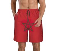 Unkhtt Short de bain respirant avec motif drapeau du Maroc pour les vacances et les sports nautiques, blanc, M