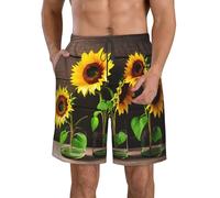 Unkhtt Trois tournesols sur bois imprimé élégant vacances pratique short de plage respirant maillot de bain d'été sports nautiques, blanc, XL