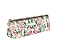 Unkhtt Trousse à crayons avec motif flamant rose et feuilles rondes - Grande capacité - Pour étudiants et écoles, blanc, Taille unique
