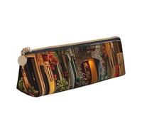 Unkhtt Trousse à crayons de grande capacité avec motif imprimé rue italienne triangulaire pour étudiants et écoles, blanc, Taille unique