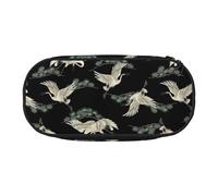 Unkhtt Trousse à crayons grande capacité avec double fermeture éclair Motif grue japonaise et pin, Noir , Taille unique, Organiseur de sac