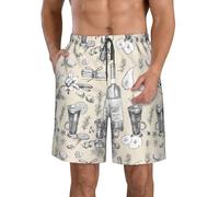 Unkhtt Vin et vinification viticole imprimé champ de raisin élégant vacances pratique plage short respirant maillot de bain d'été sports nautiques, blanc, L