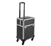 unkonwcy Valise à roulettes en aluminium 4 en 1 pour maquillage ou coiffure, verrouillable, roulettes pivotantes à 360°, pour voyage, idée cadeau, 34 x 24 x 45 cm, Noir , Modernité