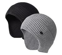 UNNESTAR Bonnet d'hiver pour Homme en Tricot Extensible avec Cache-Oreilles Coupe-Vent, Noir/Gris, Taille Unique