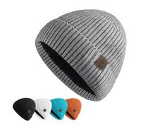 UNNESTAR Bonnet en laine pour homme - Chapeaux d'hiver en polaire pour homme, garde au chaud par temps froid, bonnet thermique, bonnet en tricot, gris, taille unique