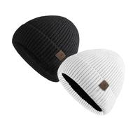 UNNESTAR Bonnet en laine pour homme - Chapeaux d'hiver en polaire pour hommes, garde au chaud par temps froid, bonnet thermique, bonnet en tricot, Noir/blanc, taille unique