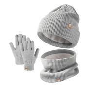 UNNESTAR Ensemble de gants d'hiver pour enfants - Bonnet tricoté thermique avec cache-cou en polaire douce pour enfants de 2 à 8 ans, gris, Taille unique