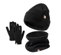 UNNESTAR Ensemble de gants d'hiver pour enfants - Bonnet tricoté thermique avec cache-cou en polaire douce pour enfants de 2 à 8 ans, Noir , Taille unique
