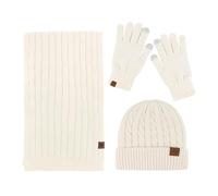 UNNESTAR FLeece Ensemble bonnet écharpe chapeau gants - Bonnet de ski d'hiver écharpes tricotées pour femmes et hommes par temps froid, Blanc., taille unique