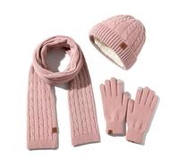 UNNESTAR FLeece Ensemble bonnet écharpe chapeau gants - Bonnet de ski d'hiver écharpes tricotées pour femmes et hommes par temps froid, Rose, taille unique