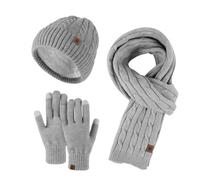 UNNESTAR FLeece Ensemble bonnet écharpe chapeau gants - Bonnet de ski d'hiver écharpes tricotées pour femmes et hommes par temps froid, gris, taille unique