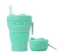 UNNESTAR Tasse à café pliable en silicone pour camping, voyage avec paille, réutilisable, portable, 450 ml (vert-450 ml, 1)