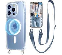 UnnFiko Chaîne de téléphone portable pour iPhone 16 Pro Max MagSafe - Avec bande - Transparent - Magnétique - Avec chaîne réglable à suspendre