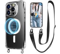 UnnFiko Chaîne de téléphone Portable pour iPhone 16 Pro Max,Transparent - Magnétique - avec chaîne réglable - À Porter Autour du Cou - Noir