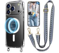 UnnFiko Chaîne de téléphone portable pour iPhone 17 Pro Max MagSafe - Avec bande - Transparent - Magnétique - Avec chaîne réglable à suspendre