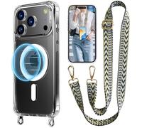 UnnFiko Chaîne de téléphone portable pour iPhone 17 Pro Max MagSafe - Avec bande - Transparent - Magnétique - Avec chaîne réglable à suspendre
