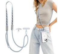 UnnFiko Chaîne de téléphone portable universelle à porter autour du cou, cordon réglable pour téléphone portable avec patch pour tous les smartphones, Chiot gris, handykette