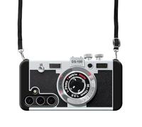 UnnFiko Coque de protection pour Emily in Paris Samsung Galaxy S24 - Appareil photo 3D vintage amusant et créatif avec chaîne amovible - Noir