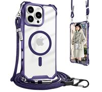 UnnFiko Coque pour iPhone 16 Pro - Violet, compatible avec MagSafe, étui de téléphone à bandoulière avec bandoulière, protection antichoc contre les chutes, coque magnétique pour iPhone 16 Pro (violet