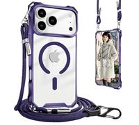 UnnFiko Coque pour iPhone 17 Pro, violet, compatible avec MagSafe, étui de téléphone à bandoulière avec bandoulière, protection antichoc contre les chutes, coque magnétique pour iPhone 17 Pro (violet)