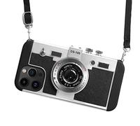UnnFiko Emily in Paris Coque de téléphone pour iPhone 16 Plus - Motif d'appareil photo vintage 3D avec long cordon - Compatible avec iPhone 16 Plus (noir)