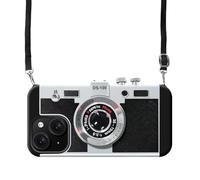 UnnFiko Emily in Paris - Étui de protection pour iPhone 13 - Motif 3D - Appareil photo vintage - Amusant et créatif - Avec chaîne amovible - Noir