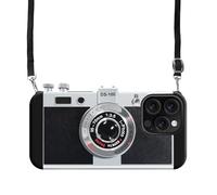 UnnFiko Emily in Paris - Étui de protection pour iPhone 16 Pro Max - Appareil photo vintage 3D - Drôle et créatif - Avec chaîne amovible - À porter autour du cou - Noir