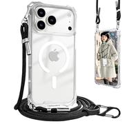 UnnFiko voor mag-Safe pour iPhone 17 Pro Max - avec Bande - Transparent - en Silicone magnétique - avec chaîne réglable à Porter Autour du Cou - Blanc