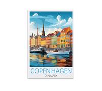 UnNiQ Poster de voyage vintage Copenhague Danemark 20 x 30 cm - Décoration murale pour salon, chambre à coucher