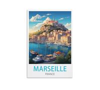 UnNiQ Poster de voyage vintage Marseille France - Impression sur toile pour salon, chambre à coucher - 20 x 30 cm